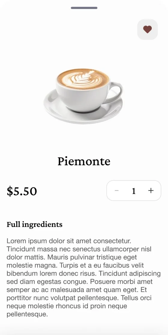 Eataly Caffè app: Piemonte product screen
