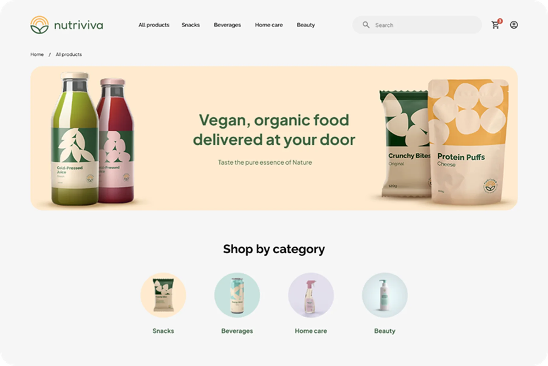 Storefront home with banner and shop by category