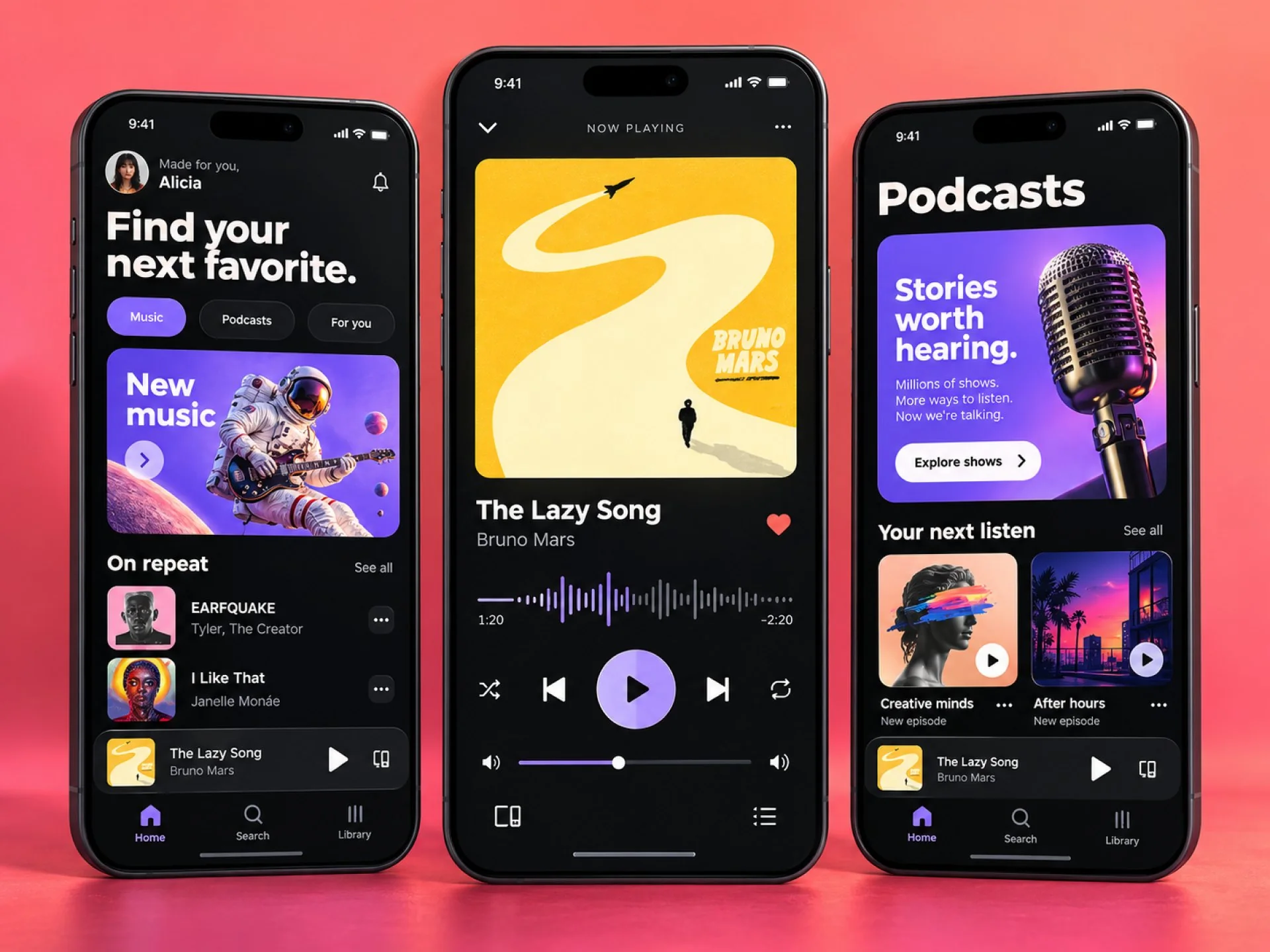 Music streaming app with podcasts
