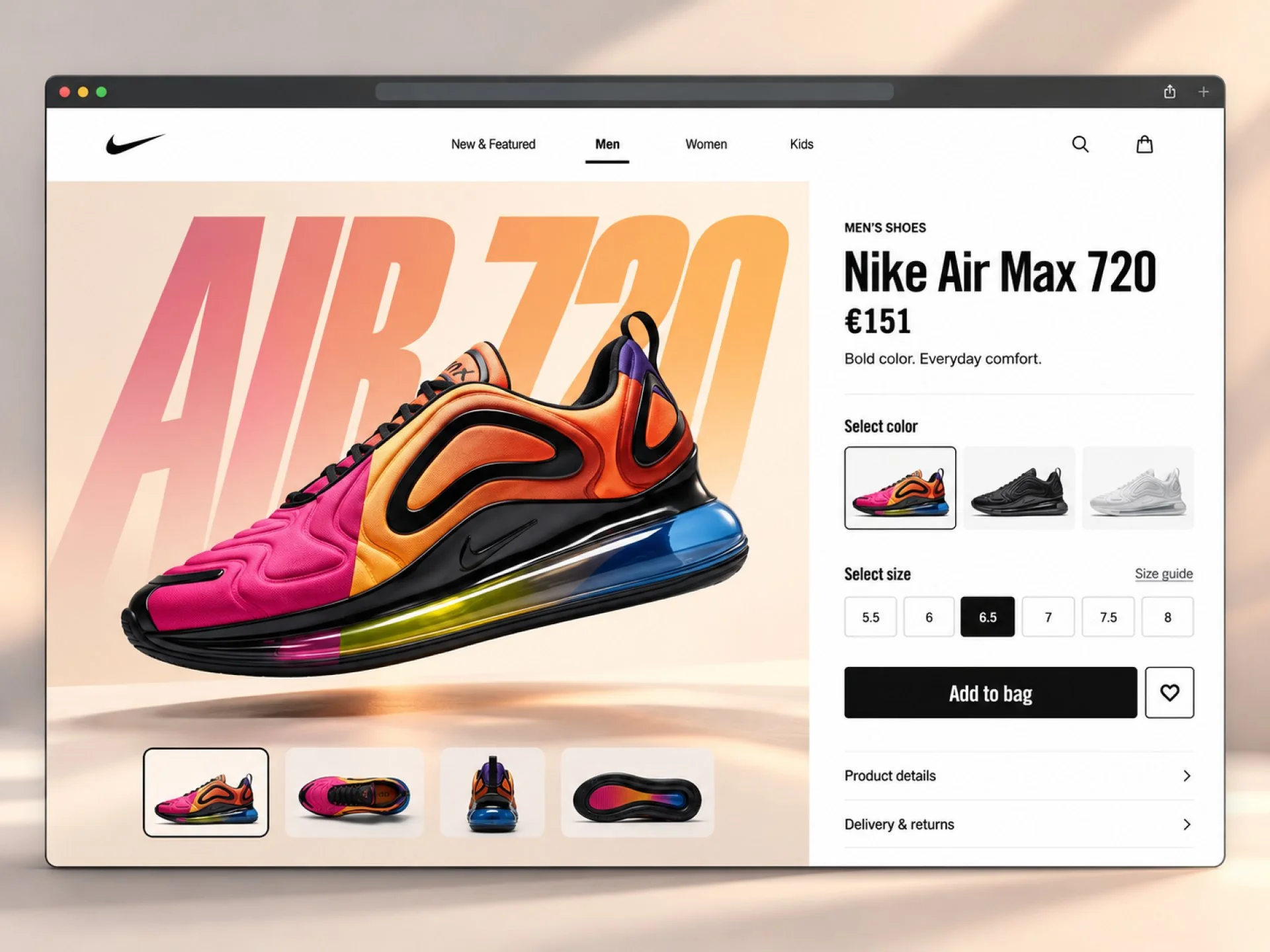 Nike Air Max 720 product page concept