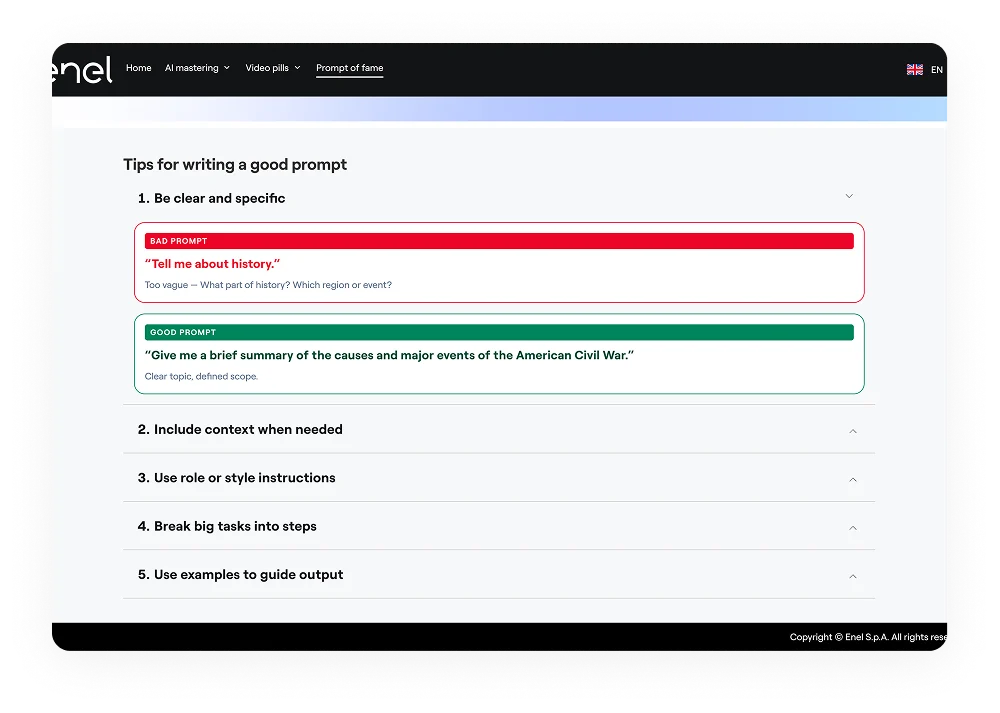 Tips for writing a good prompt accordion with bad and good prompt examples
